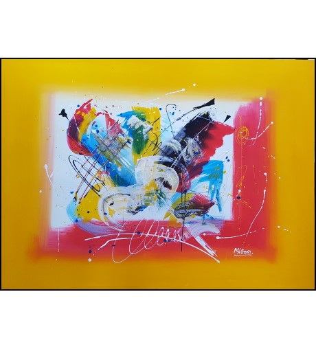 Peinture acrylique - toile abstraite sur fond de couleur jaune mourtarde