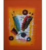 Toile abstraite  sur fond orange- acrobates en mouvement - Peinture acrylique